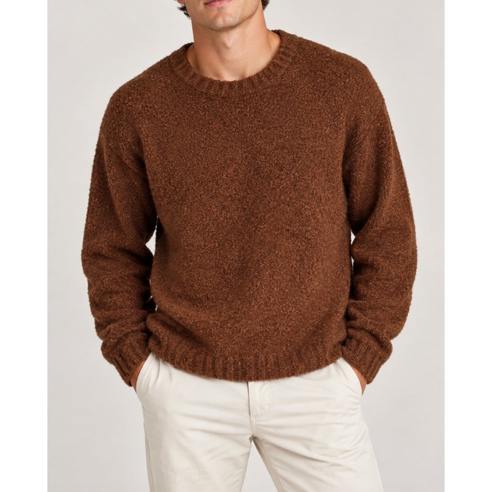 John Varvatos USA Mens XL Brown Alpaca Wool Blend Fuzzy Boucle Sweater Y1953V3B